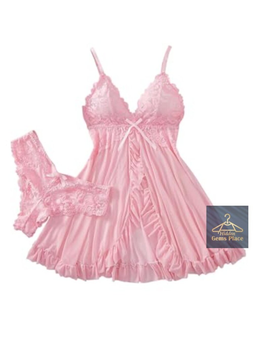 Sexy Lingerie Dress 2pc Set Nightgown with Thong Babydoll Sleepwear